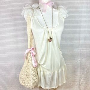 ♡ sleeveless tunic tank top blouse with shoulder flower petal detailing ♡